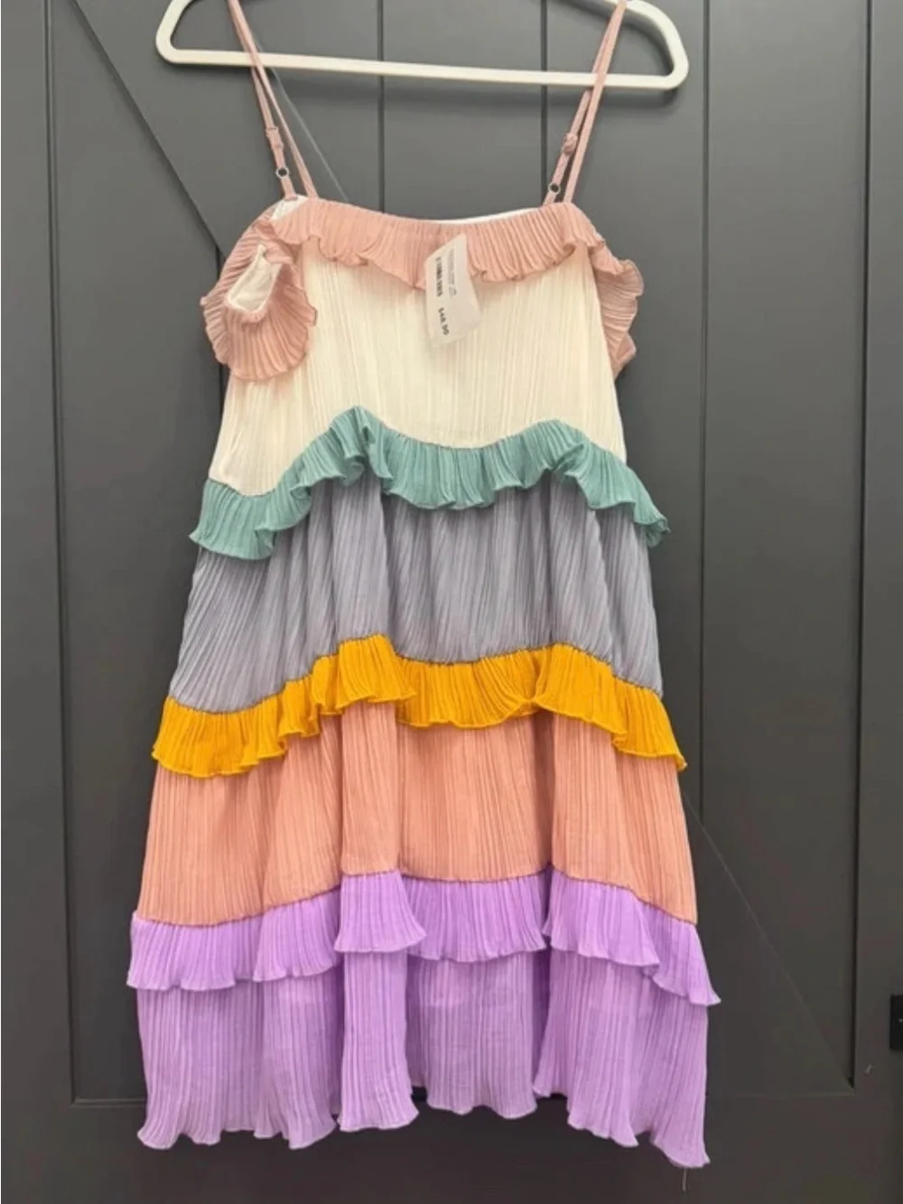 White Birch Multi-Color Tiered Ruffle Dress - Pink, Purple, Yellow size Small - Picture 2 of 3